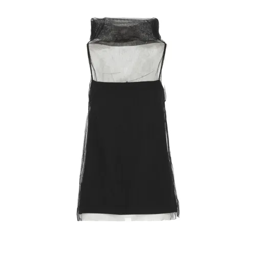 Fabiana Filippi , Black Cotton Top with Tulle Detail ,Black female, Sizes: