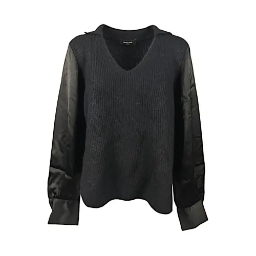 Fabiana Filippi , Black Polo Sweater with Satin Sleeves ,Black female, Sizes: