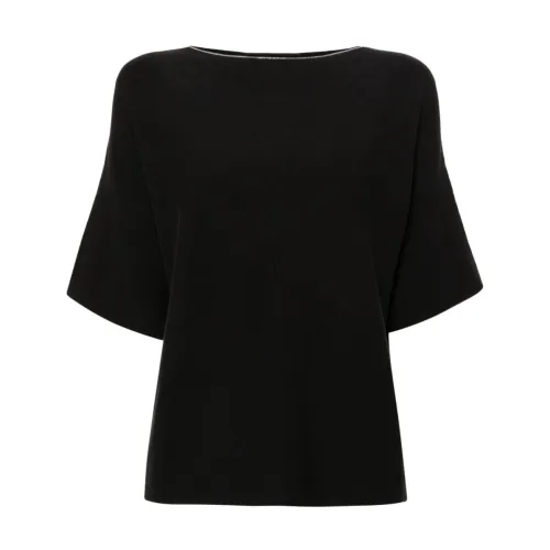 Fabiana Filippi , Black Ribbed Sweater with Beaded Trim ,Black female, Sizes: