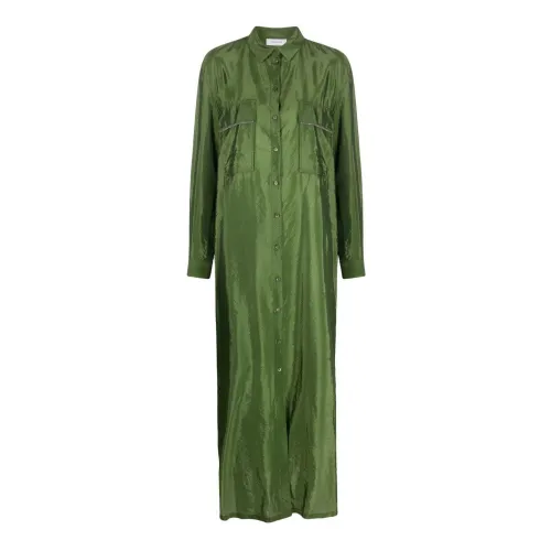 Fabiana Filippi , Emerald Green Satin Chemisier Dress ,Green female, Sizes:
