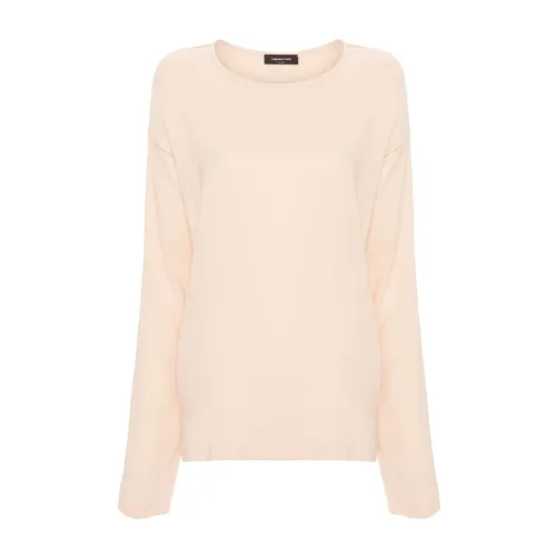 Fabiana Filippi , Light Pink Sweater with Round Neck and Drop Shoulder ,Pink female, Sizes: