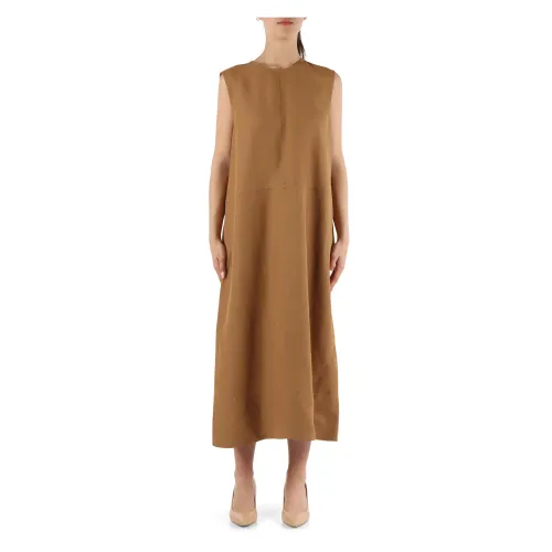 Fabiana Filippi , Linen and Viscose Midi Dress ,Brown female, Sizes: