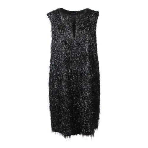 Fabiana Filippi , Metallic Fringed V-Neck Dress ,Black female, Sizes: