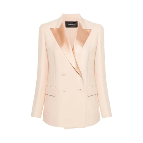Fabiana Filippi , Peach Pink Double-Breasted Wool-Blend Blazer ,Beige female, Sizes: