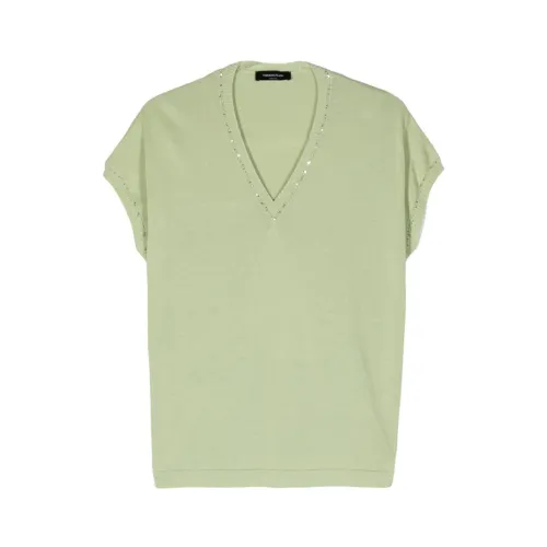 Fabiana Filippi , Sequined-trim short-sleeve jumper ,Green female, Sizes: