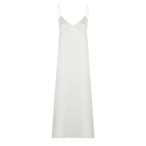 Fabiana Filippi , Silver Silk Dress with V Neckline and Flared Hem ,Gray female, Sizes: