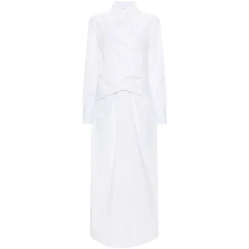 Fabiana Filippi , White Cotton Poplin Dress with Crossover Detail ,White female, Sizes: