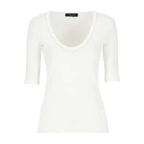 Fabiana Filippi , White Cotton U-Neck T-Shirt with Light Point Details ,White female, Sizes: