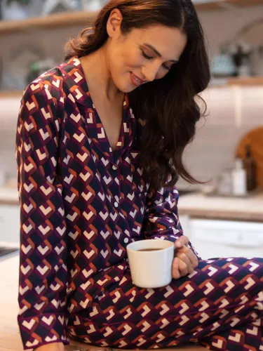 Fable & Eve Southbank Geo Print Long Sleeve Pyjama Set, Navy - Navy - Female