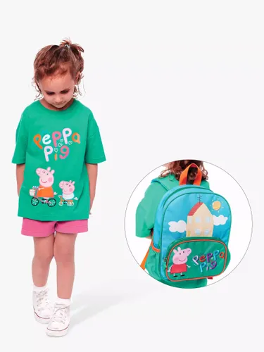 Fabric Flavours Kids' Peppa Pig Bike T-Shirt & Backpack Set, Green/Multi - Green/Multi - Unisex - Size: 3-4 years