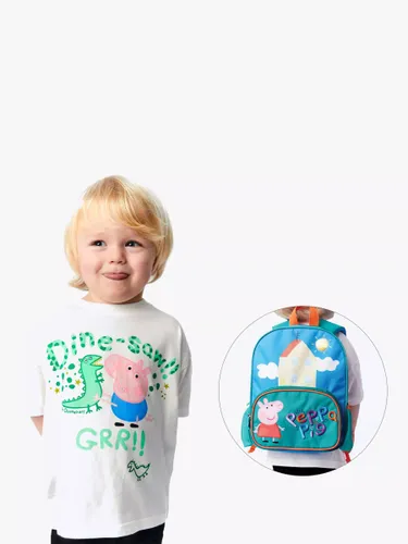 Fabric Flavours Kids' Peppa Pig Dinosaur Over Sized T-Shirt & Backpack Set, White Winter/Multi - White Winter/Multi - Unisex - Size: 4-5 years