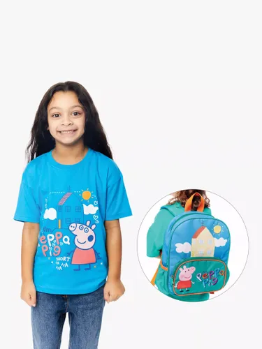 Fabric Flavours Kids' Peppa Pig House T-Shirt & Backpack Set, Bright Blue/Multi - Bright Blue/Multi - Unisex - Size: 1-2 years