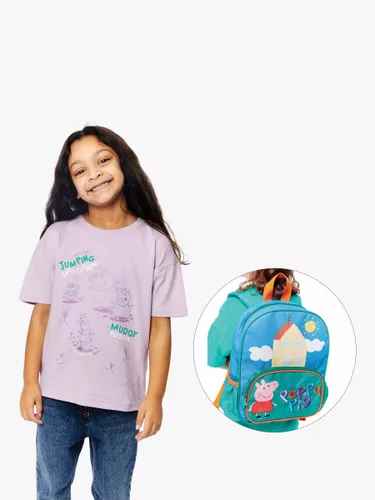 Fabric Flavours Kids' Peppa Pig Muddy Puddles T-Shirt & Backpack Set, Lilac/Multi - Lilac/Multi - Unisex - Size: 2-3 years