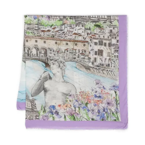 Faliero Sarti , Violet Graphic Print Frayed Edge Scarf ,Multicolor female, Sizes: ONE