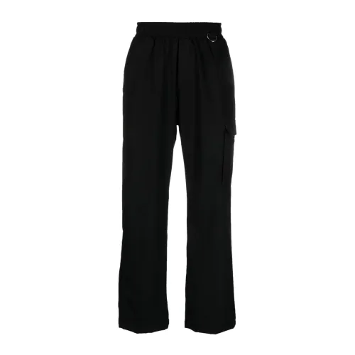 Family First , Black Elasticated-Waist Ring-Detail Trousers ,Black male, Sizes: