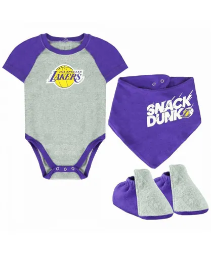 Fanatics Childrens Unisex NBA Los Angeles Lakers Newborn 3-Piece Creeper Bib And Bottie Set VK2N1BCPY LAK - Grey cotton - Size 3-6M