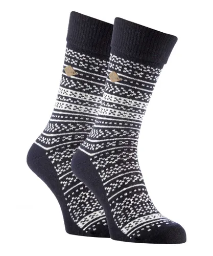 Farah 2 Pack Mens Winter Fairisle Patterned Formal Dress Socks for Boots - Grey Cotton