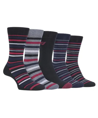 Farah - 5 Pack Mens Thin Breathable Classic Striped Patterned Soft Top Cotton Dress Socks - FCS271BLKBER (Striped) - Multicolour