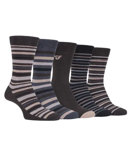 Farah - 5 Pack Mens Thin Breathable Classic Striped Patterned Soft Top Cotton Dress Socks - FCS271BRNGRY (Striped) - Multicolour