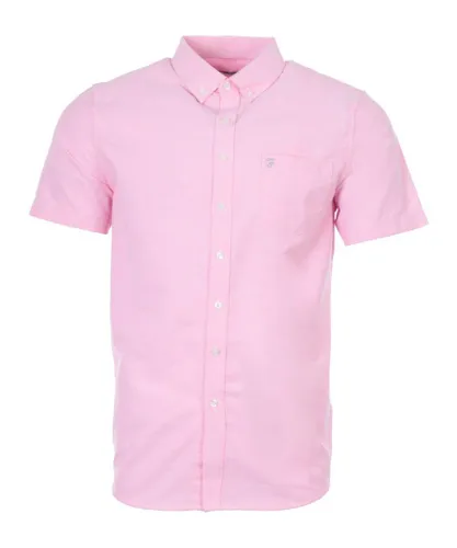 Farah Mens Drayton Short Sleeve Shirt in Coral - Pink Cotton