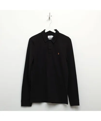 Farah Mens Haslam Long Sleeve Polo Shirt in Black Cotton