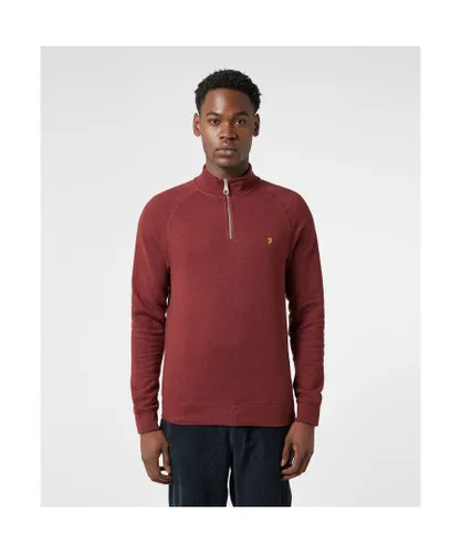 Farah Mens Jim Cotton Quarter Zip Sweatshirt in Red