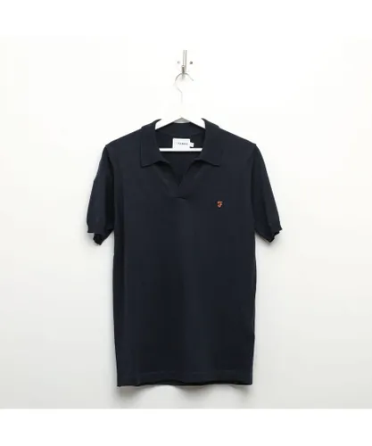 Farah Mens Purcell Knitted Polo Shirt in Navy Cotton