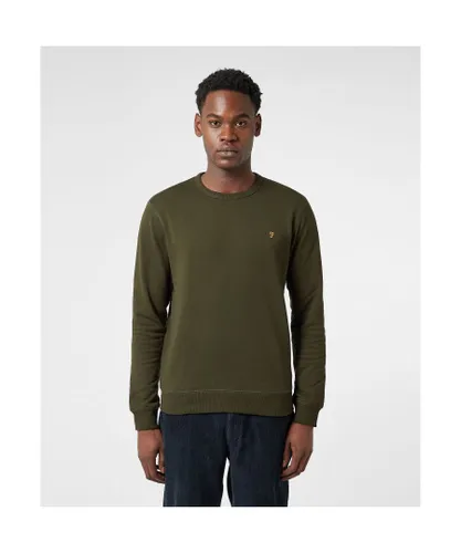 Farah Mens Tim Crew Neck Sweatshirt in Green Cotton