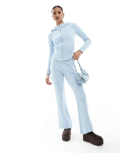 Fashionkilla knitted straight leg trousers co-ord in light blue
