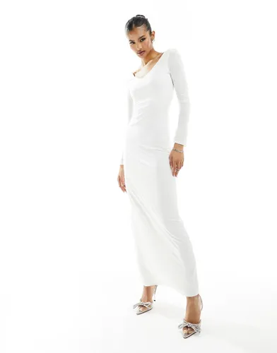 Fashionkilla sculpted v neck off shoulder maxi dress in white