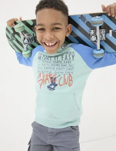 Fatface Boys Cotton Rich Surf Graphic Hoodie (3-13 Yrs) - 4-5 Y - Green Mix, Green Mix