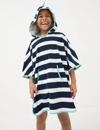 Fatface Boys Pure Cotton Striped Hooded Poncho - M - Navy Mix, Navy Mix