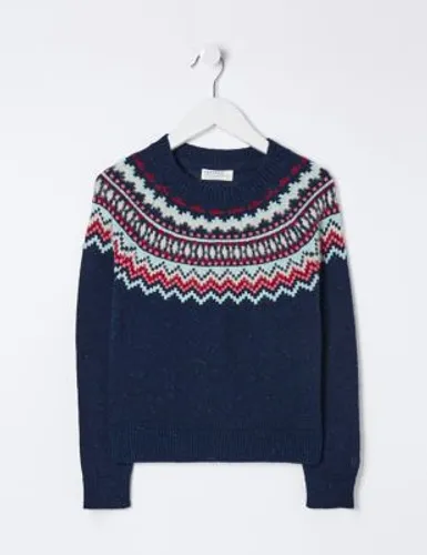 Fatface Girls Cotton Rich Knitted Fair Isle Jumper (3-13 Yrs) - 8-9 Y - Navy Mix, Navy Mix