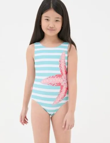 Fatface Girls Starfish Striped Swimsuit (3-13 Yrs) - 5-6 Y - Blue Mix, Blue Mix