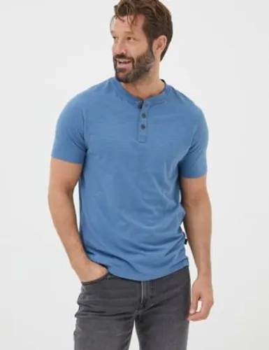 Fatface Mens Cotton Henley T-Shirt - SREG - Blue, Blue,Navy,Green,White