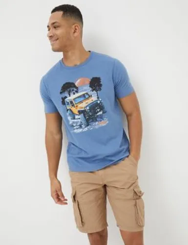 Fatface Mens Pure Cotton Crew Neck Graphic T-Shirt - XSREG - Blue Mix, Blue Mix