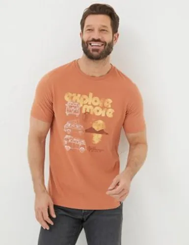 Fatface Mens Pure Cotton Explore More Graphic T-Shirt - SREG - Orange Mix, Orange Mix
