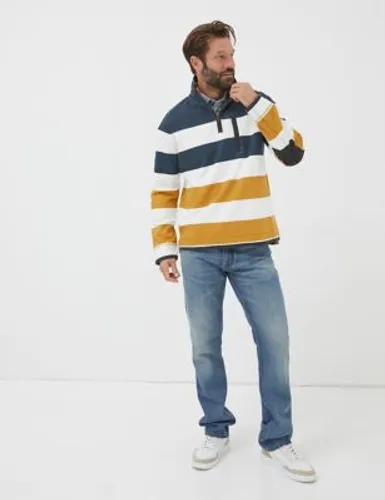 Fatface Mens Pure Cotton Striped Half Zip Sweatshirt - Yellow Mix, Yellow Mix