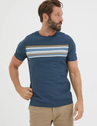 Fatface Mens Pure Cotton Striped T-Shirt - SREG - Navy Mix, Navy Mix