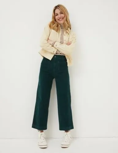 Fatface Womens Cord Patch Pocket Wide Leg Cropped Trousers - 16REG - Green, Green