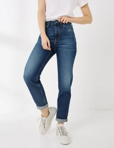 Fatface Womens Distressed Straight Leg Jeans - 10LNG - Med Blue Denim, Med Blue Denim