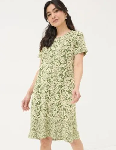 Fatface Womens Jersey Floral Knee Length Shift Dress - 6REG - Green Mix, Green Mix