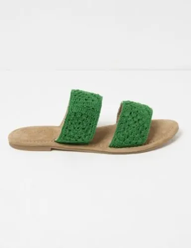 Fatface Womens Leather Woven Sliders - 5 - Green, Green,Pink