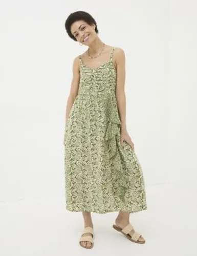 Fatface Womens Linen Rich Floral Square Neck Midi Dress - 6REG - Green Mix, Green Mix