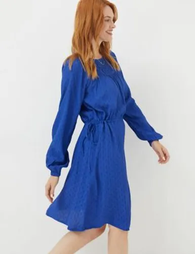 Fatface Womens Textured Knee Length Waisted Dress - 12LNG - Blue, Blue
