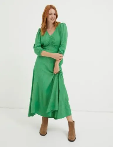 Fatface Womens Textured V-Neck Midaxi Skater Dress - 18SHT - Green, Green