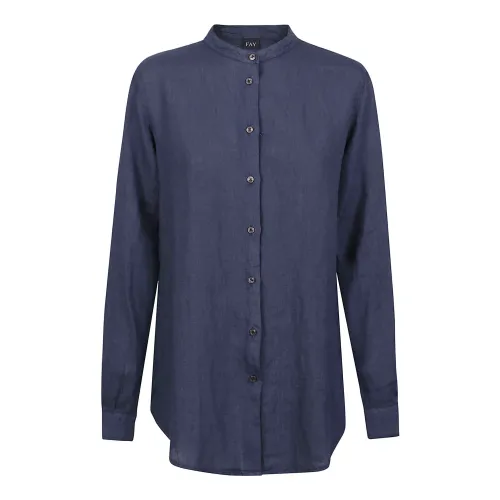 Fay , Blue Mandarin Collar Shirt Regular Fit ,Blue female, Sizes: