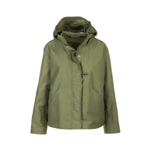 Fay , Flared Green Parka with Hood ,Green female, Sizes: