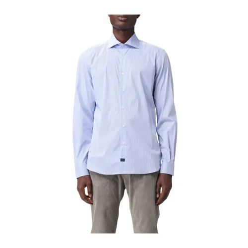 Fay , French Collar Stretch Shirt ,Blue male, Sizes: