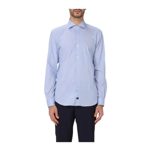 Fay , Stretch French Collar Shirt ,Blue male, Sizes: